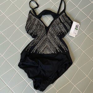 Luxe by Lisa Vogel sequin swimsuit one piece size large slimming